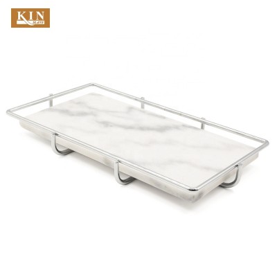 100% gold metal handles rectangle white marble tray