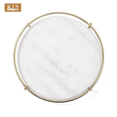 Handpainted handle round white plate marble tray