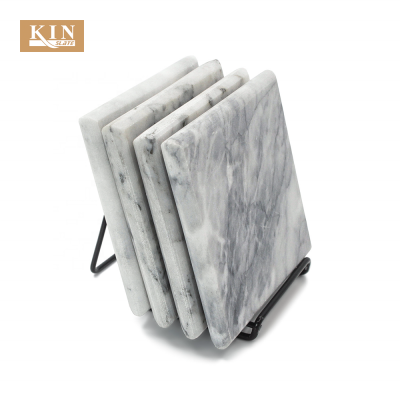 Square marble coasters with black metal stand