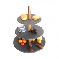 Factory wholesale Natural Slate Stone 3 Tier Round Cake Stand With Carry Handle for Cakes Sandwiches Desserts