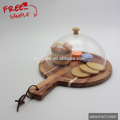 2019 Popular sale natural acacia wood round cheese board with dome