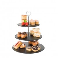 Factory Natural afternoon tea tools cake stand 3 Tiers Round Slate Cake Stand For Tableware