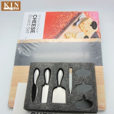 Popular dinnerset party acacia wood slate cutting boards with knife